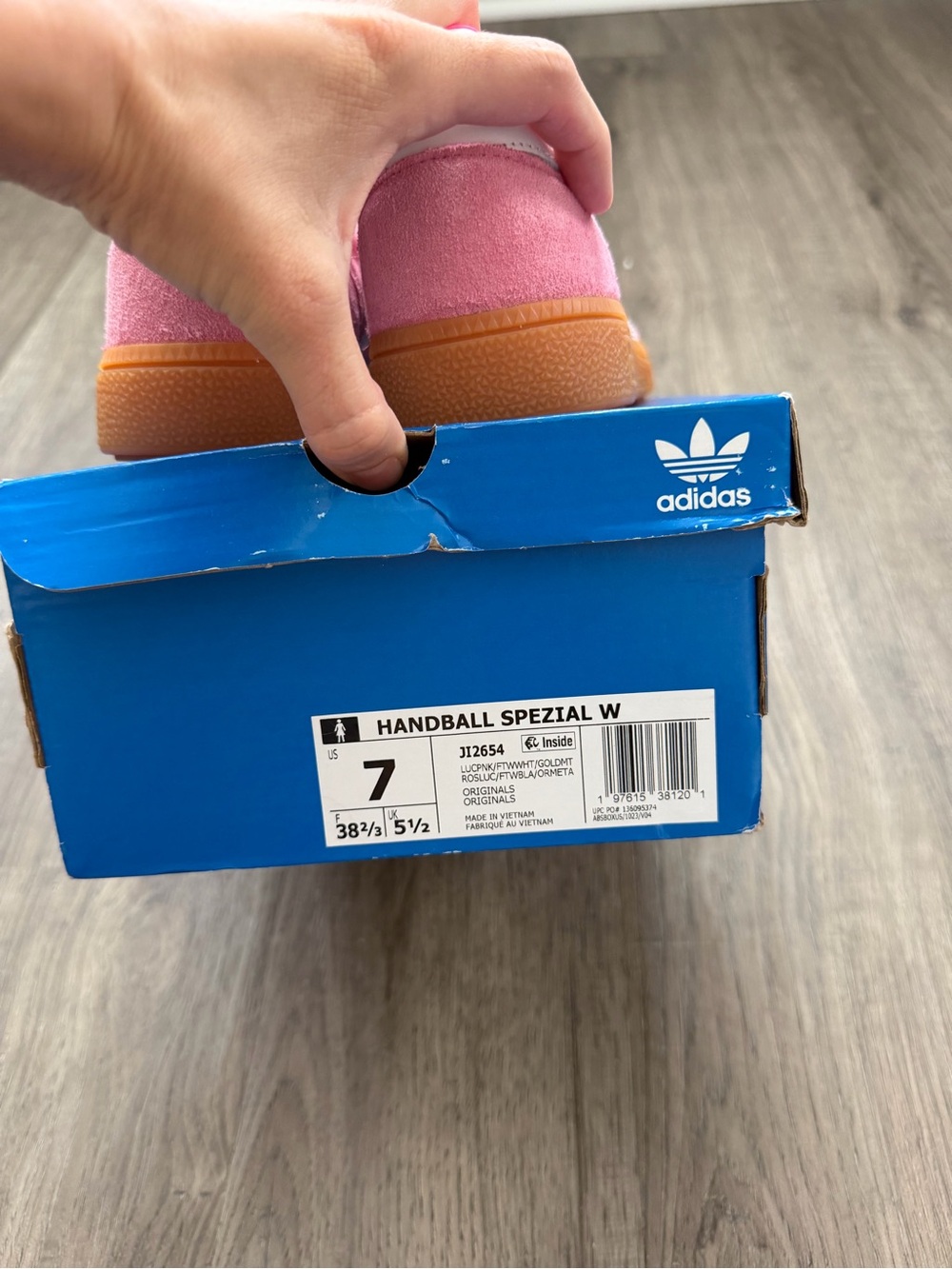 adidas Handball Spezial W Pink Suede Sneakers with White Stripes - Picture 3 of 3